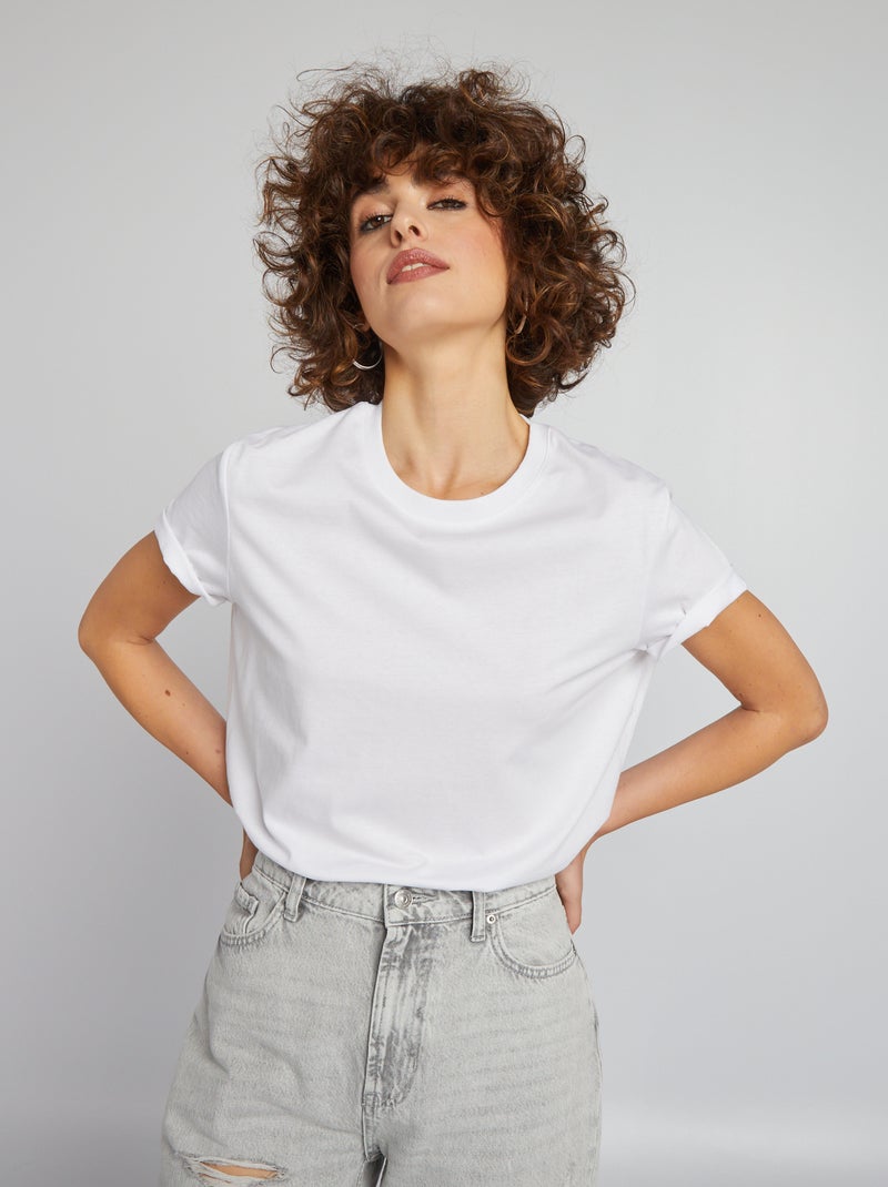 T-shirt tinta unita in jersey bianco - Kiabi