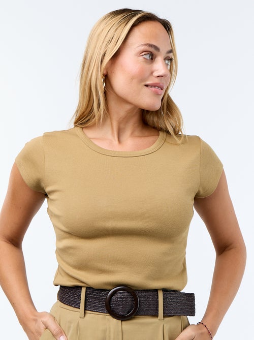 T-shirt uni à dos nu et manches courtes - Kiabi