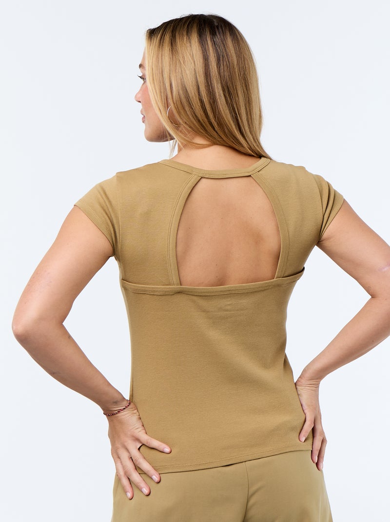 T-shirt uni à dos nu et manches courtes Vert - Kiabi