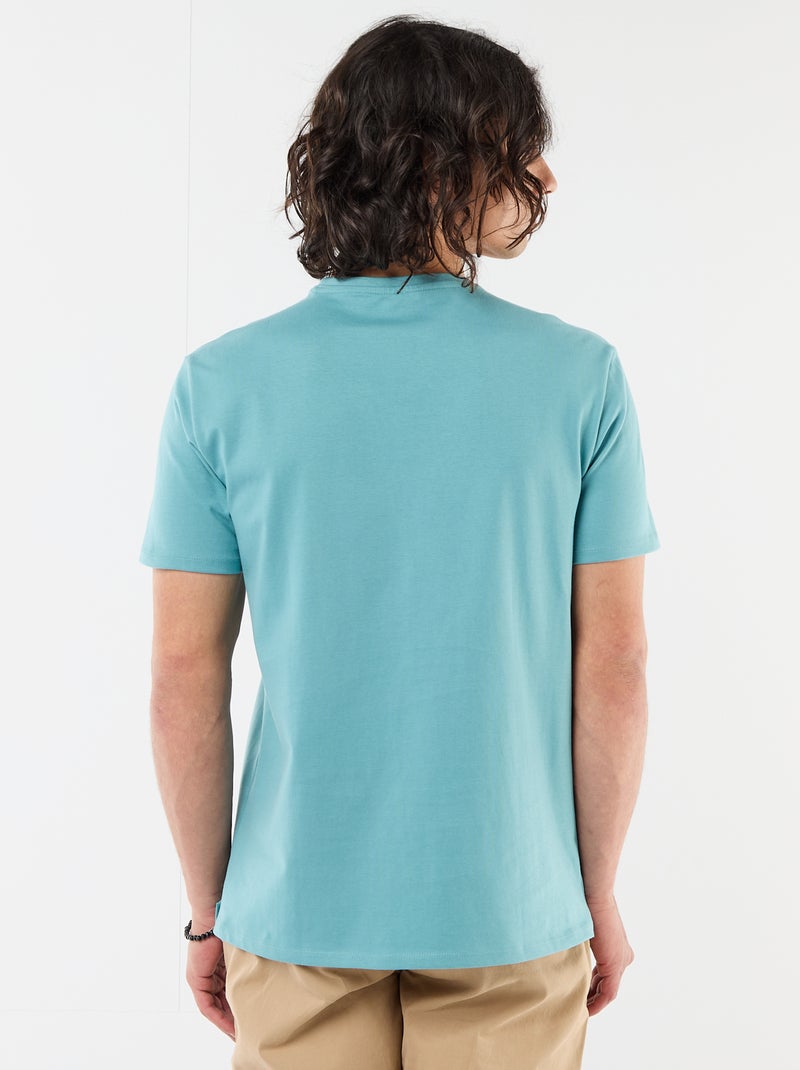 T-shirt uni à manches courtes avec broderie Bleu - Kiabi