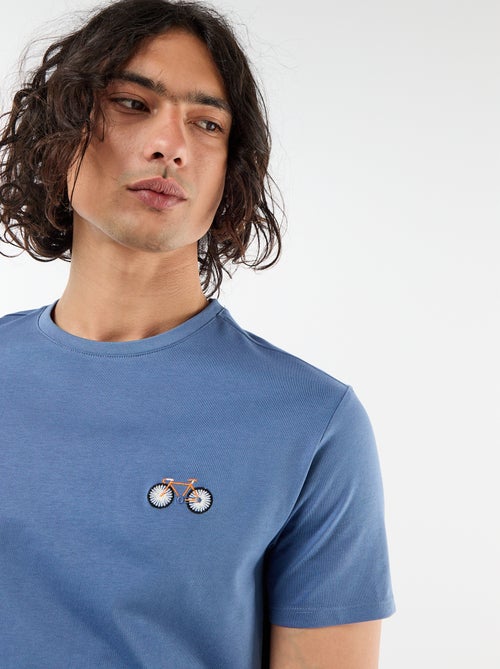 T-shirt uni à manches courtes avec broderie - Kiabi