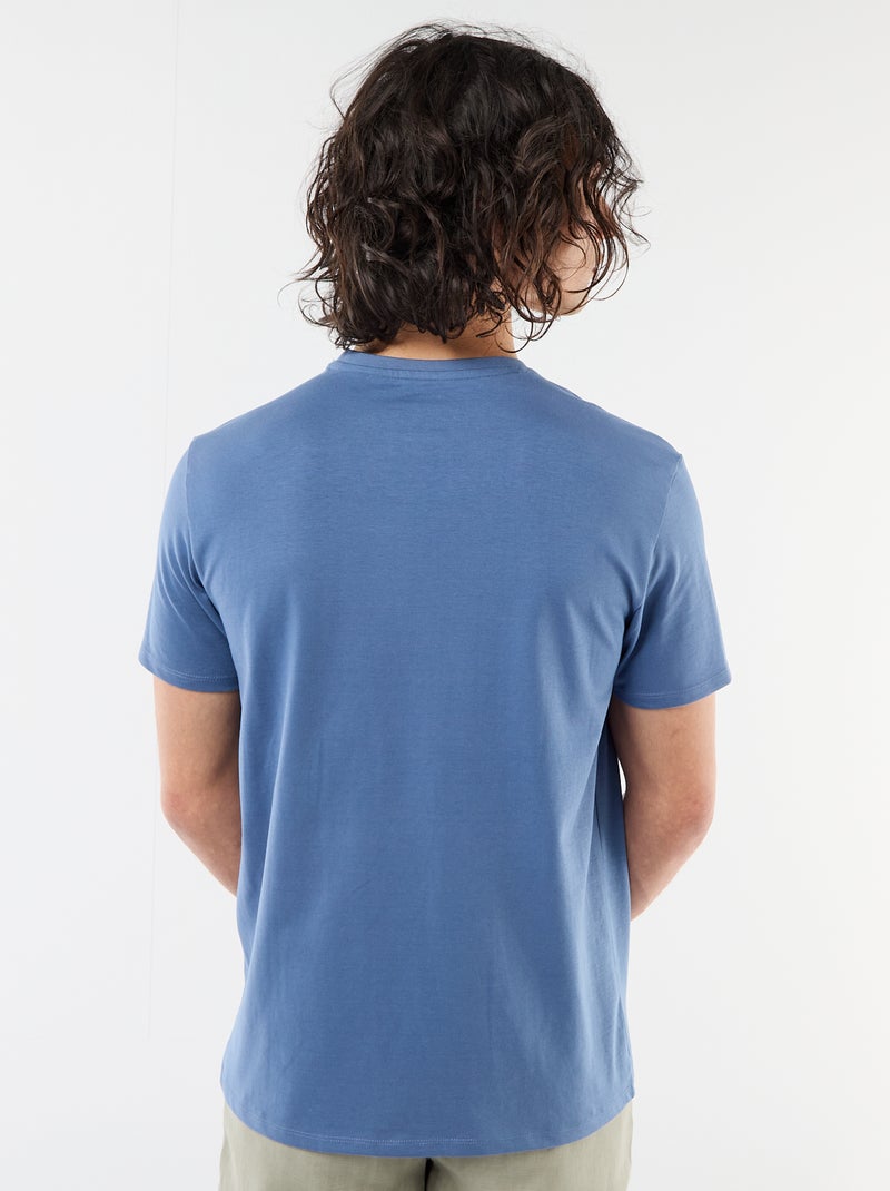 T-shirt uni à manches courtes avec broderie Bleu - Kiabi