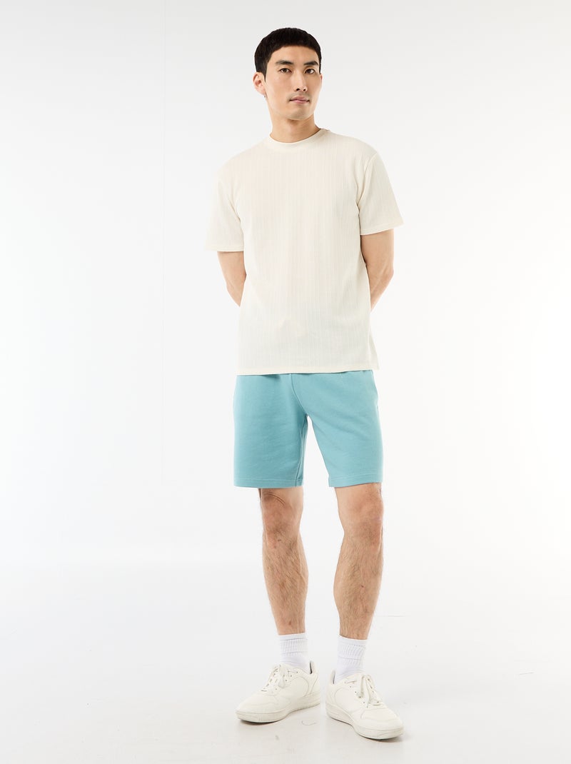 T-shirt uni à manches courtes en maille fantaisie Blanc - Kiabi