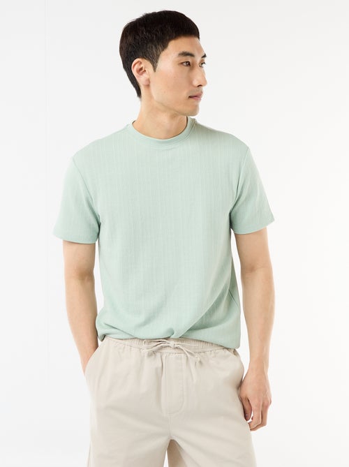 T-shirt uni à manches courtes en maille fantaisie - Kiabi