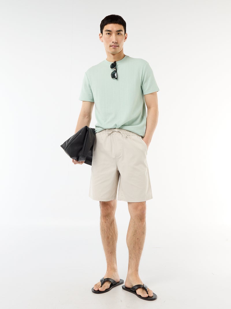 T-shirt uni à manches courtes en maille fantaisie Bleu - Kiabi