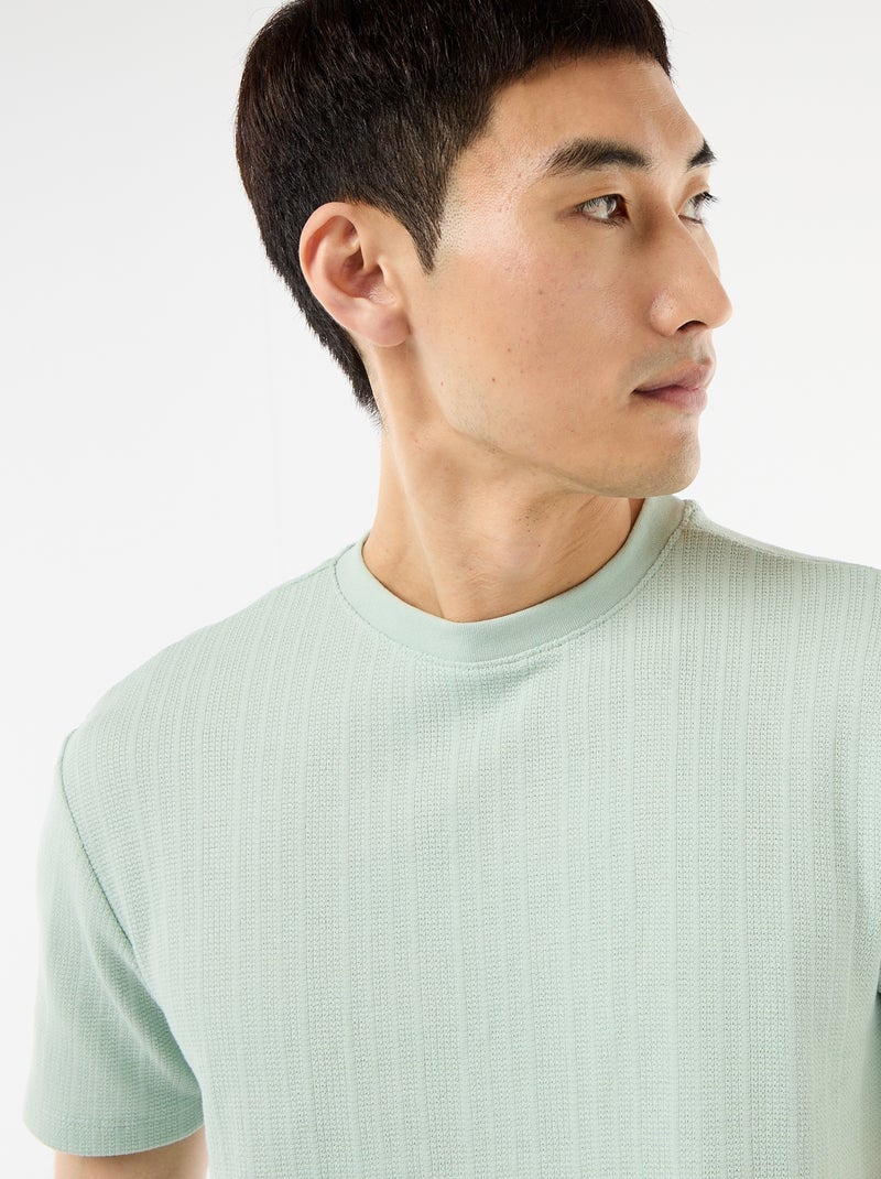 T-shirt uni à manches courtes en maille fantaisie Bleu - Kiabi