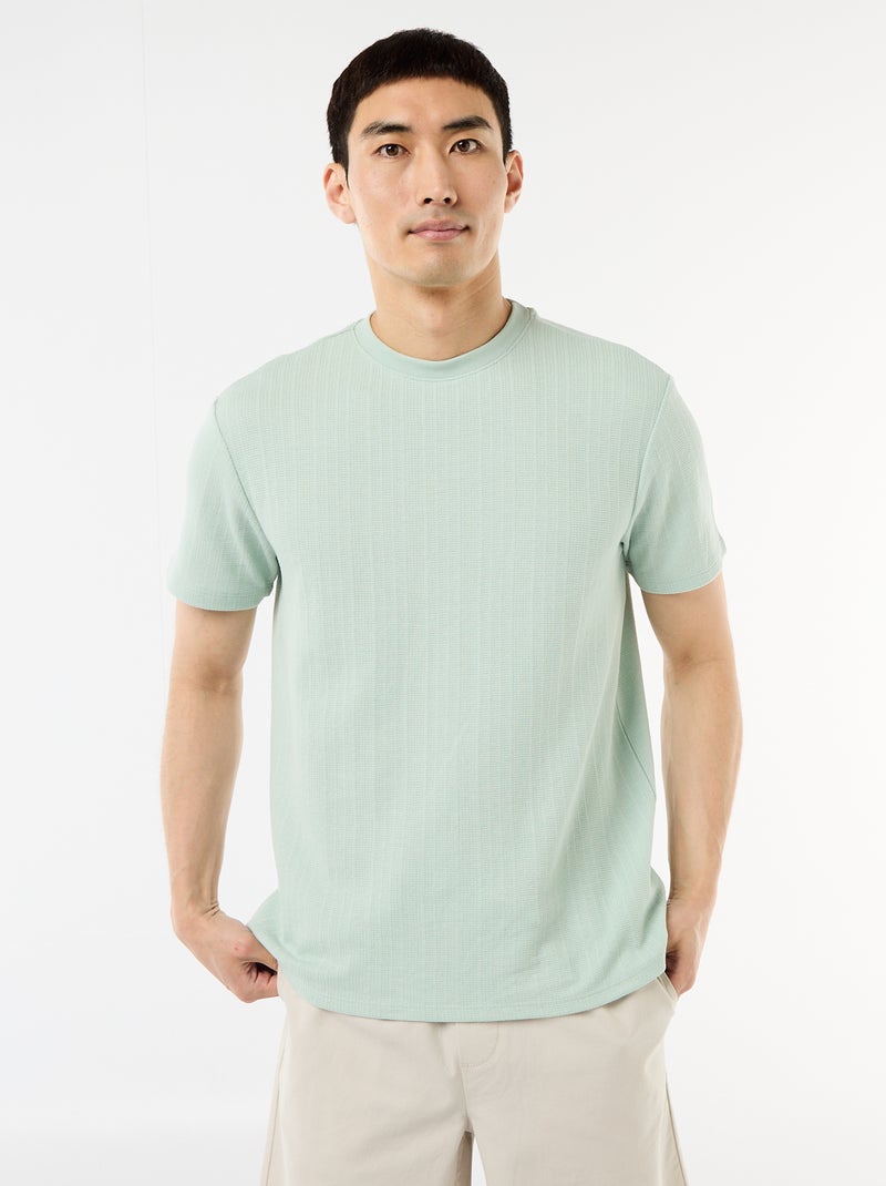 T-shirt uni à manches courtes en maille fantaisie Bleu - Kiabi