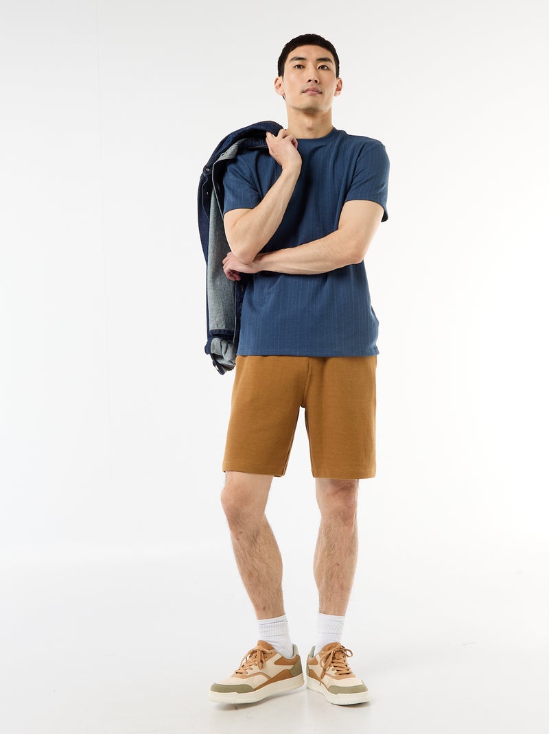 T-shirt uni à manches courtes en maille fantaisie Bleu - Kiabi