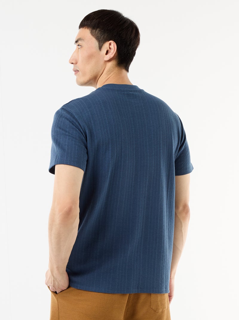 T-shirt uni à manches courtes en maille fantaisie Bleu - Kiabi