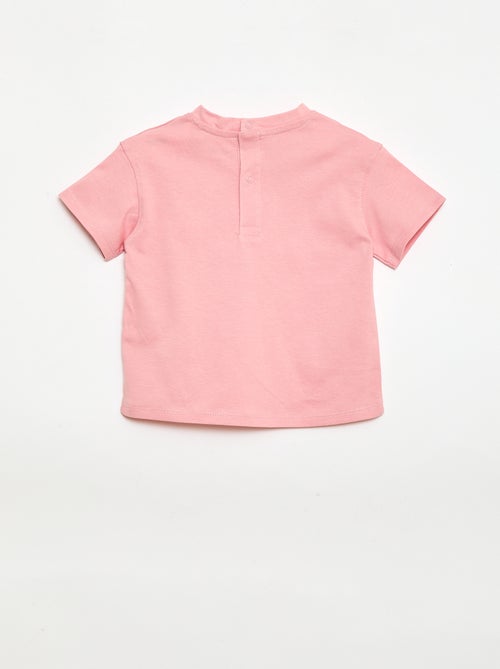 T-shirt uni avec fleurs fantaisies au col - Kiabi