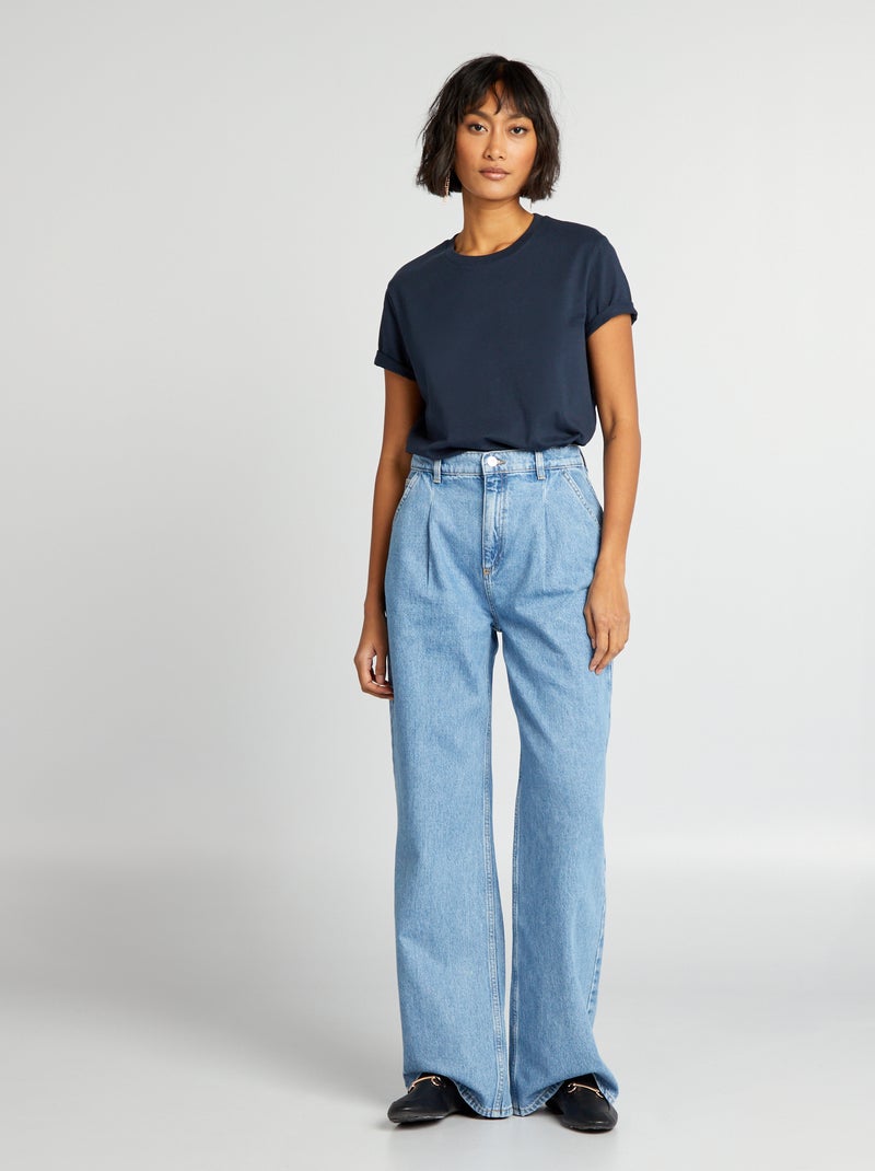 T-shirt uni en jersey Bleu - Kiabi