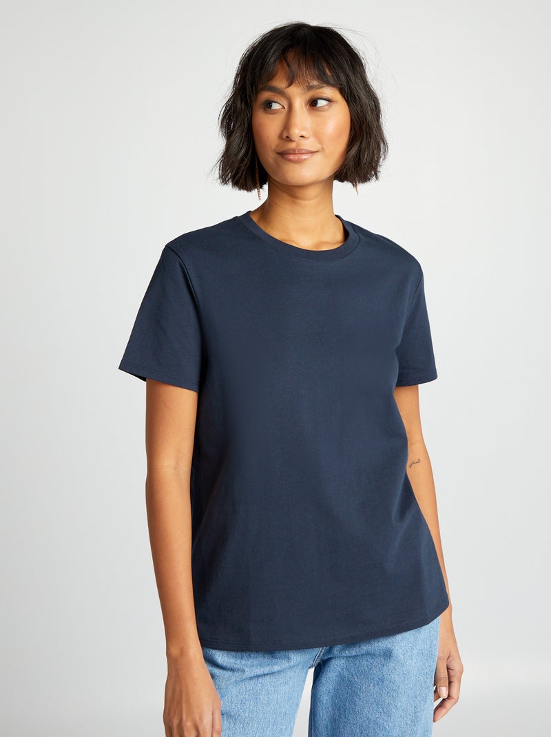 T-shirt uni en jersey Bleu - Kiabi