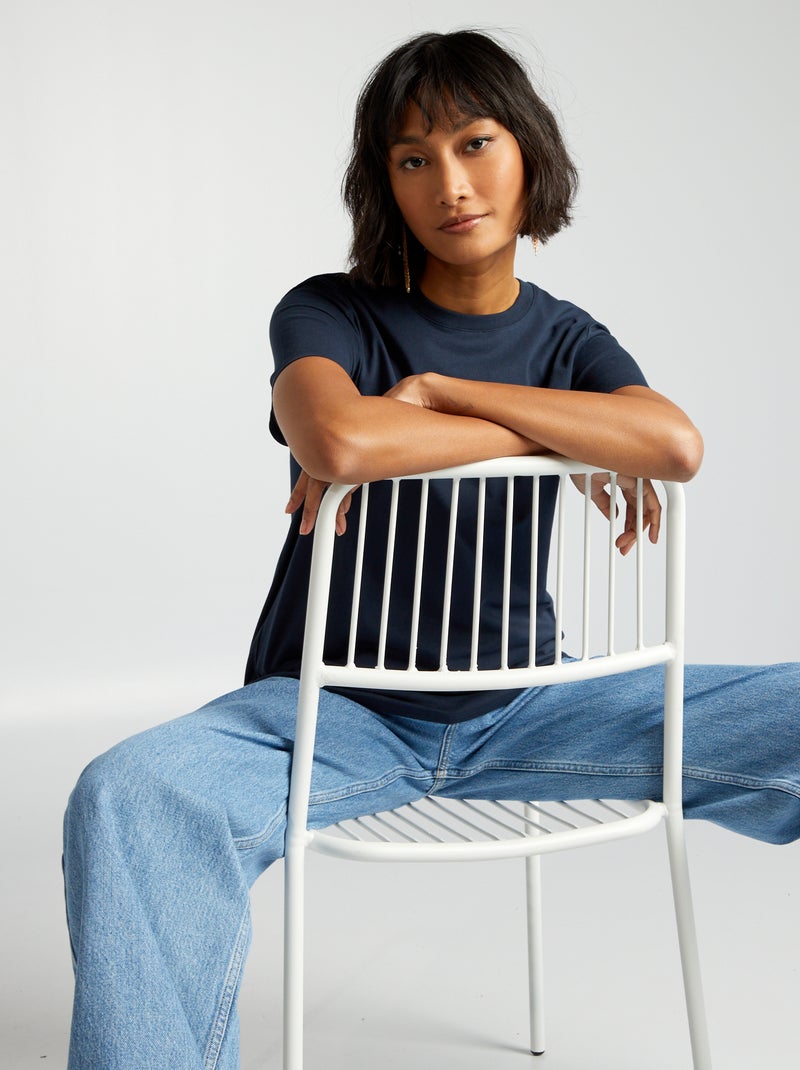 T-shirt uni en jersey Bleu - Kiabi