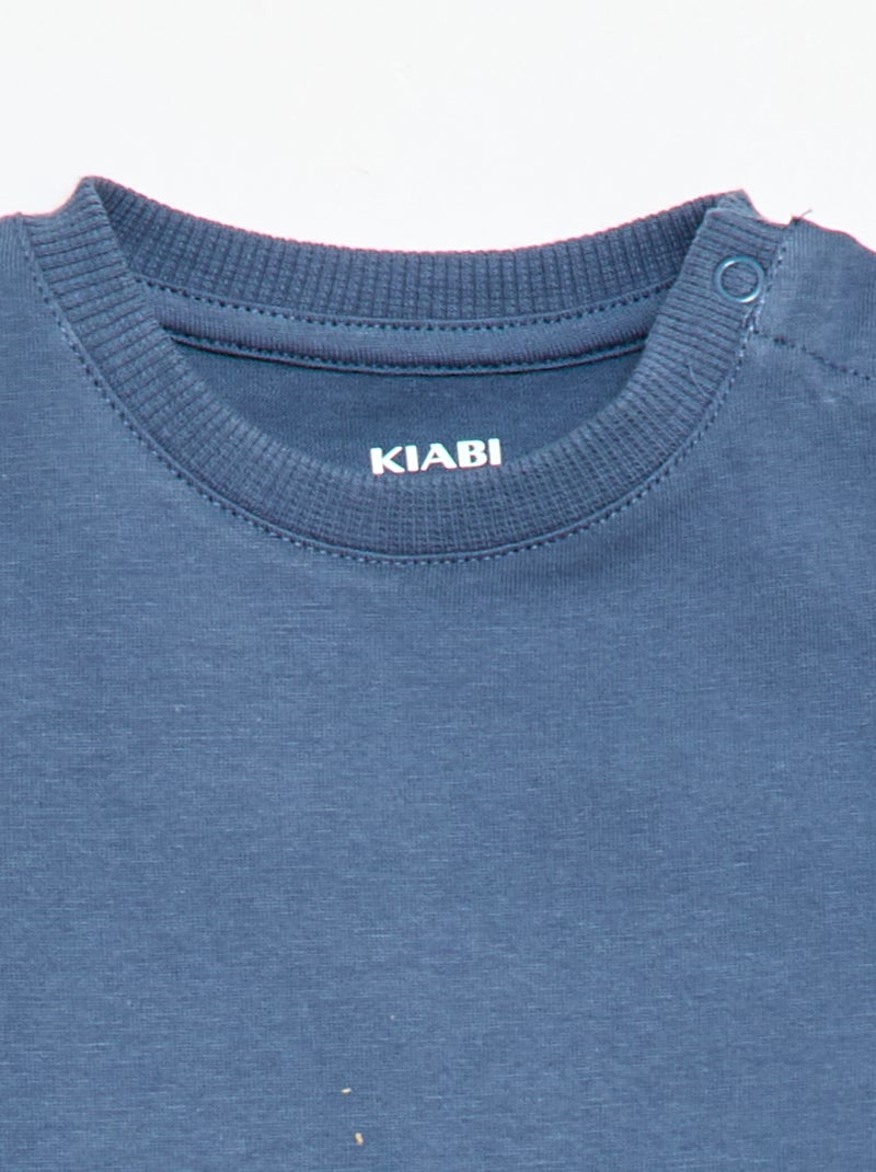 T-shirt uni en jersey coton Bleu - Kiabi