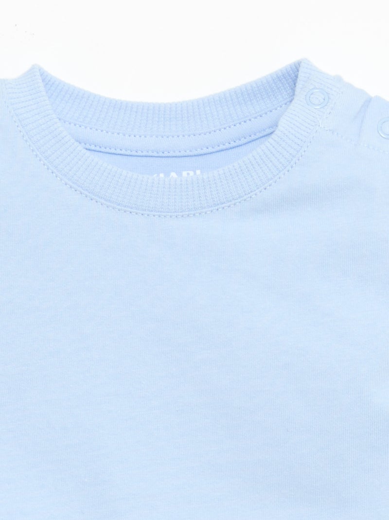T-shirt uni en jersey coton Bleu - Kiabi
