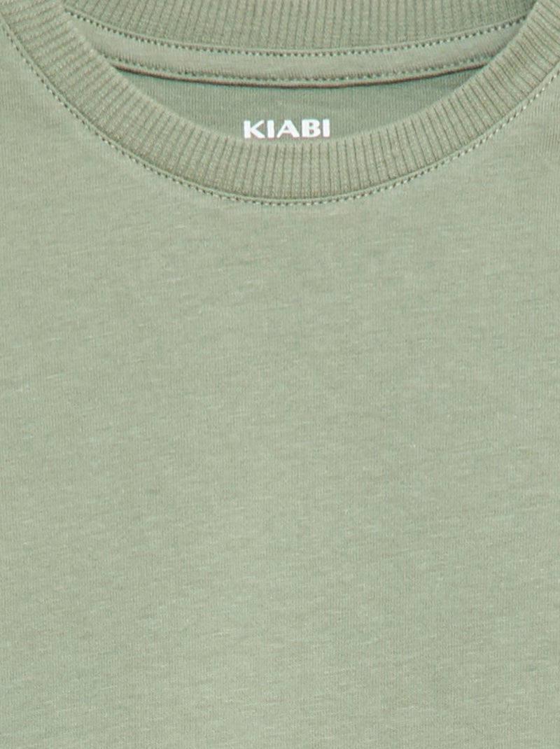 T-shirt uni en jersey coton Vert - Kiabi