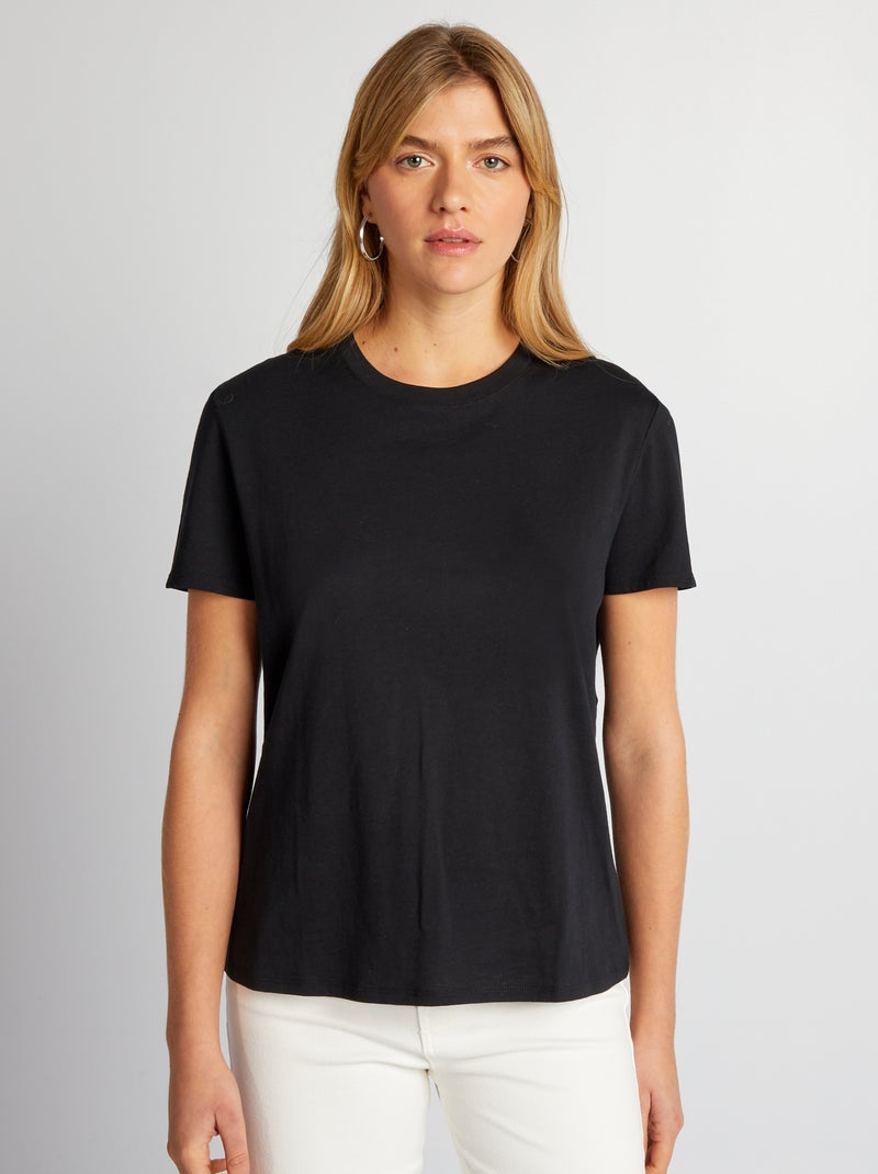 T-shirt uni en jersey Noir - Kiabi