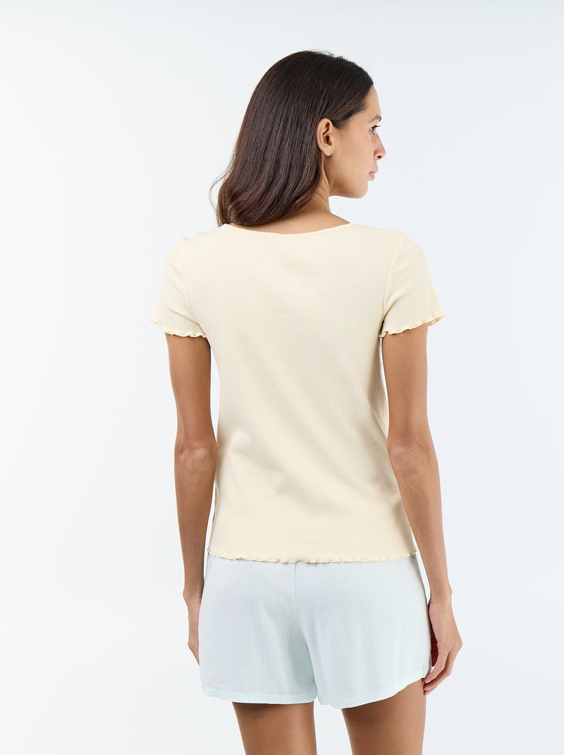 T-shirt uni en maille côtelé manches courtes Beige - Kiabi