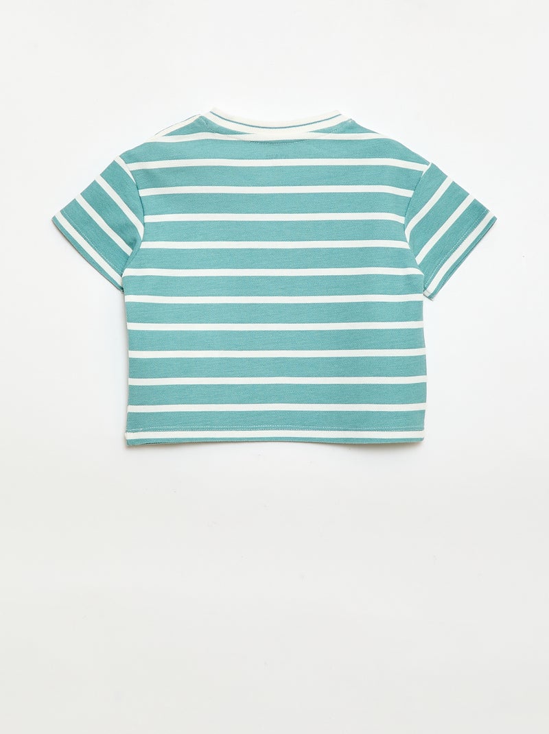 T-shirt uni manches courtes en coton Bleu - Kiabi