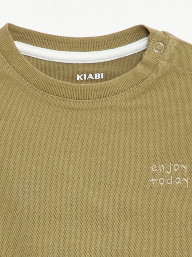 T-shirt uni manches courtes en coton Vert - Kiabi