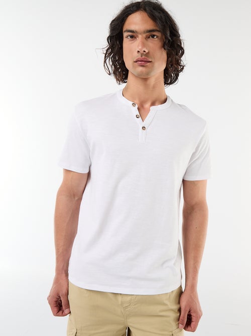 T-shirt uni pour homme à col tunisien - Kiabi
