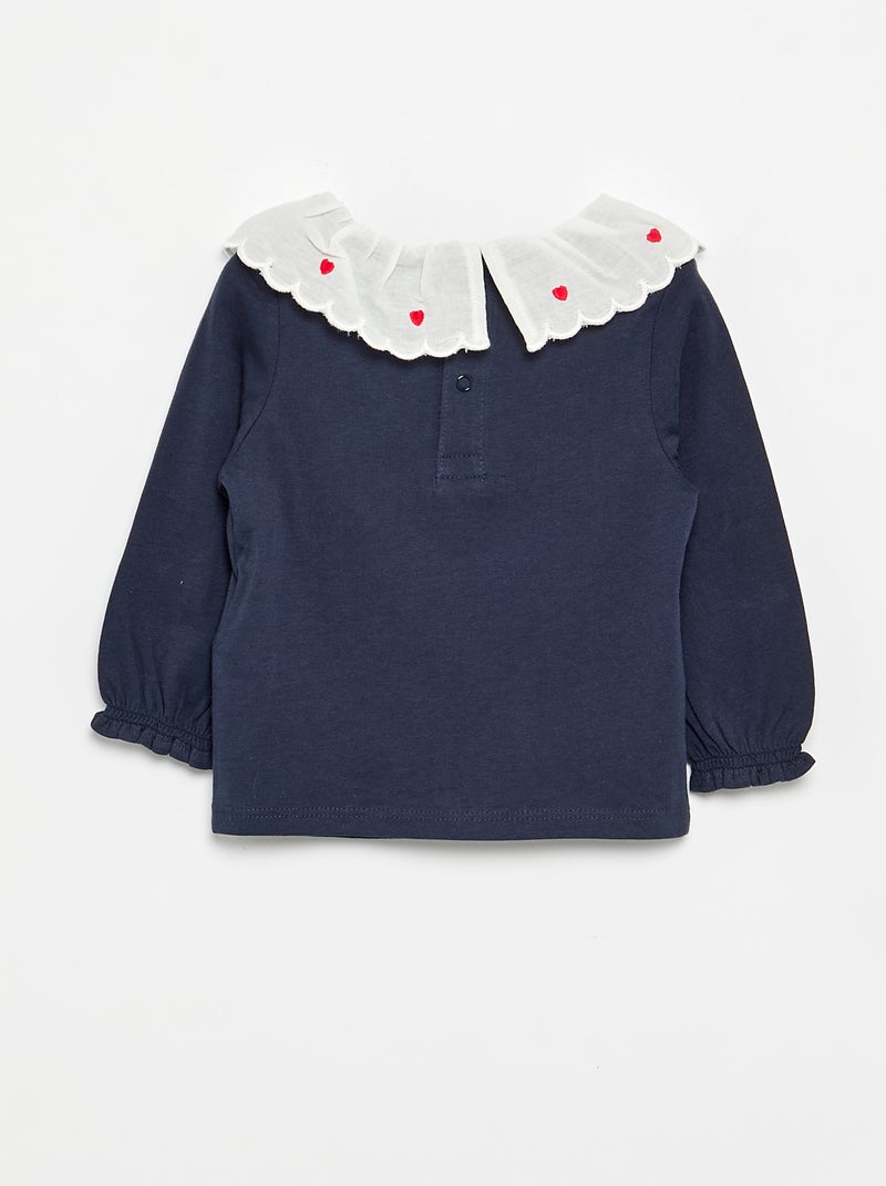T-shirt with Peter Pan collar Blue - Kiabi