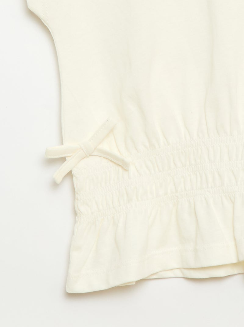 T-shirt with smocked insert and waist ties Ecru - Kiabi