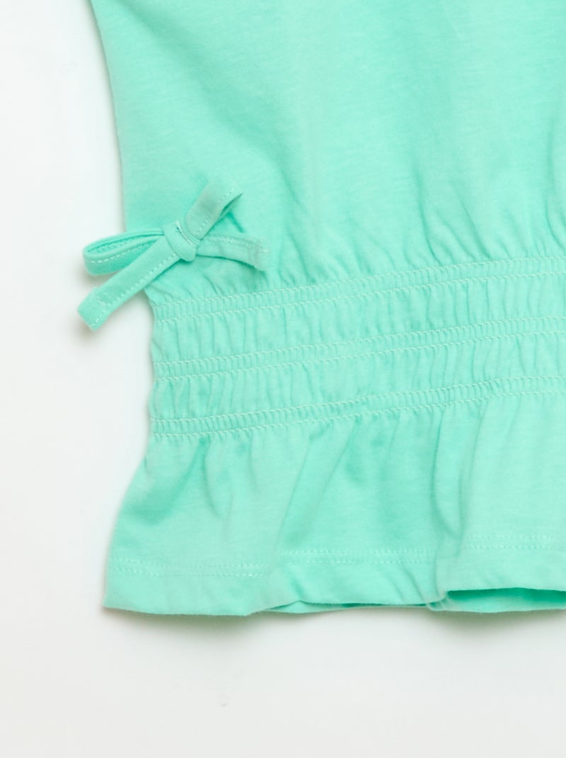 T-shirt with smocked insert and waist ties Green - Kiabi