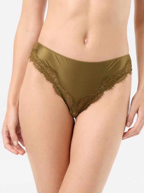 Tanga aus satinierter Mikrofaser und Spitze - Kiabi
