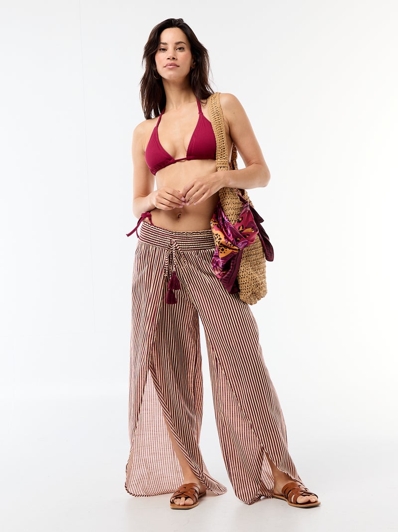 Tanga de bain maille texturée avec liens à nouer Bordeaux - Kiabi