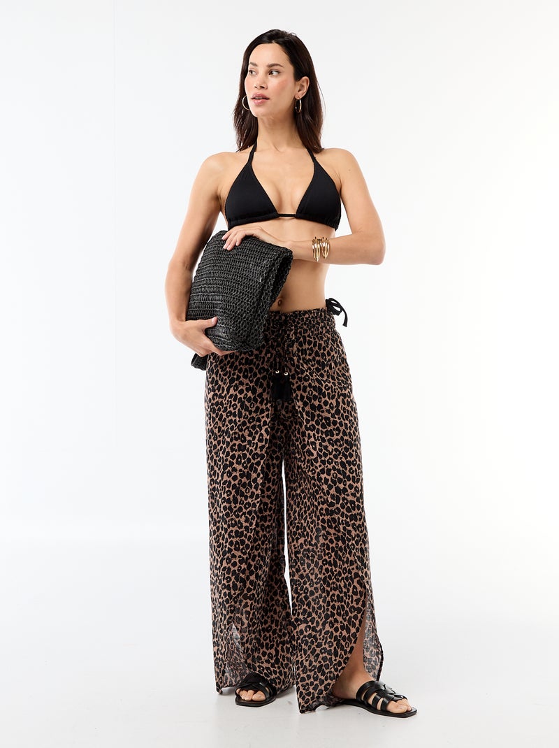 Tanga de bain maille texturée avec liens à nouer Noir - Kiabi