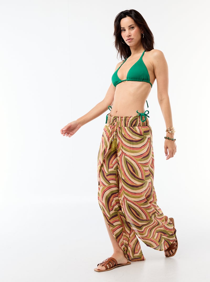 Tanga de bain maille texturée avec liens à nouer Vert - Kiabi