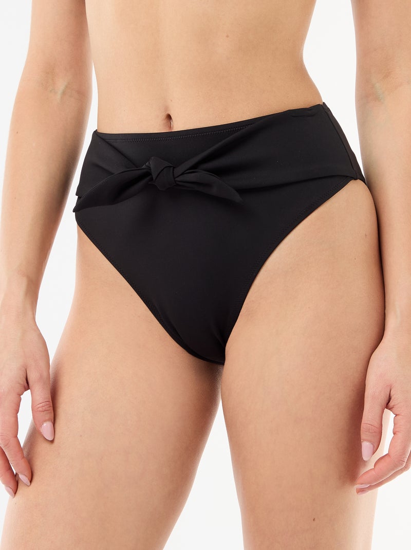 Tanga de bain taille haute en microfibre souple Noir - Kiabi