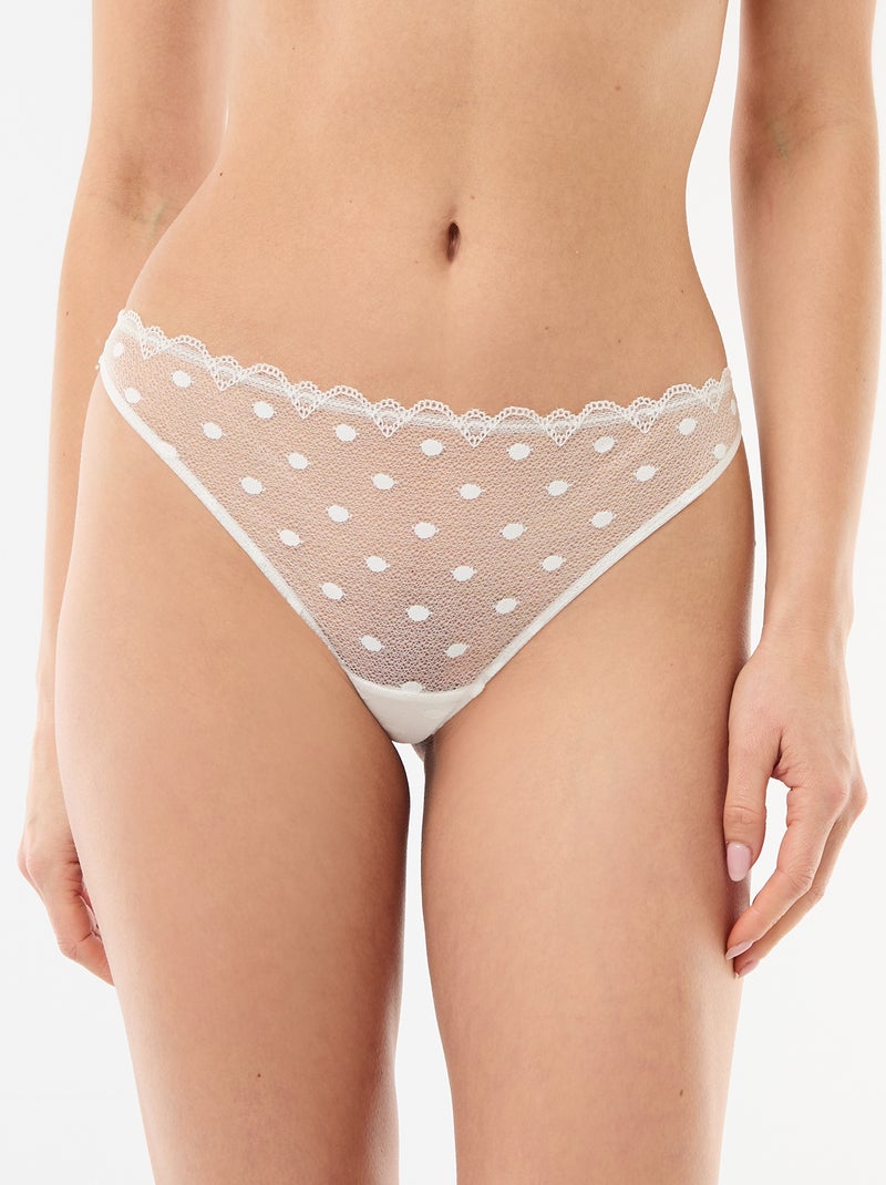 Tanga en dentelle à pois Blanc - Kiabi