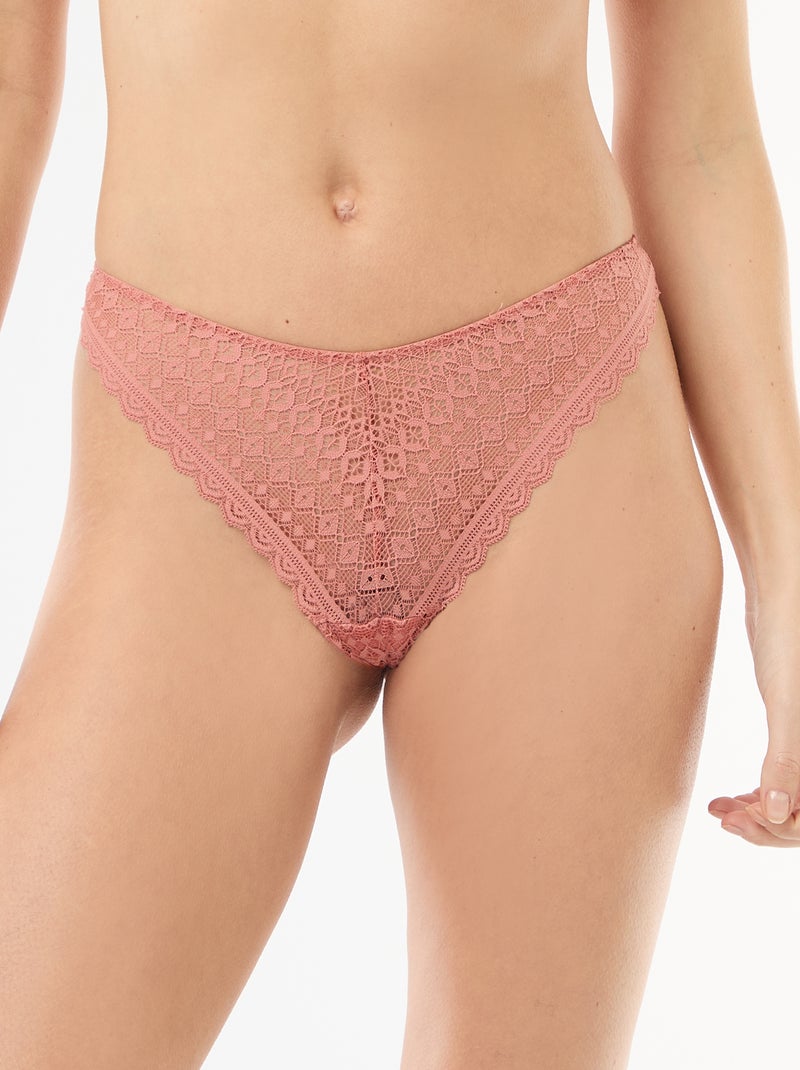 Tanga en dentelle Rose - Kiabi