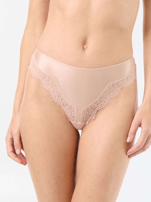 Tanga in microfibra satinata e pizzo - Kiabi