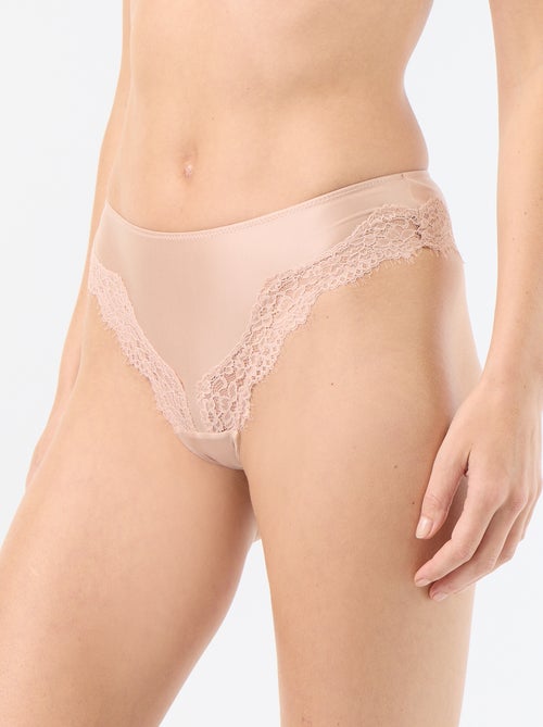 Tanga in microfibra satinata e pizzo - Kiabi