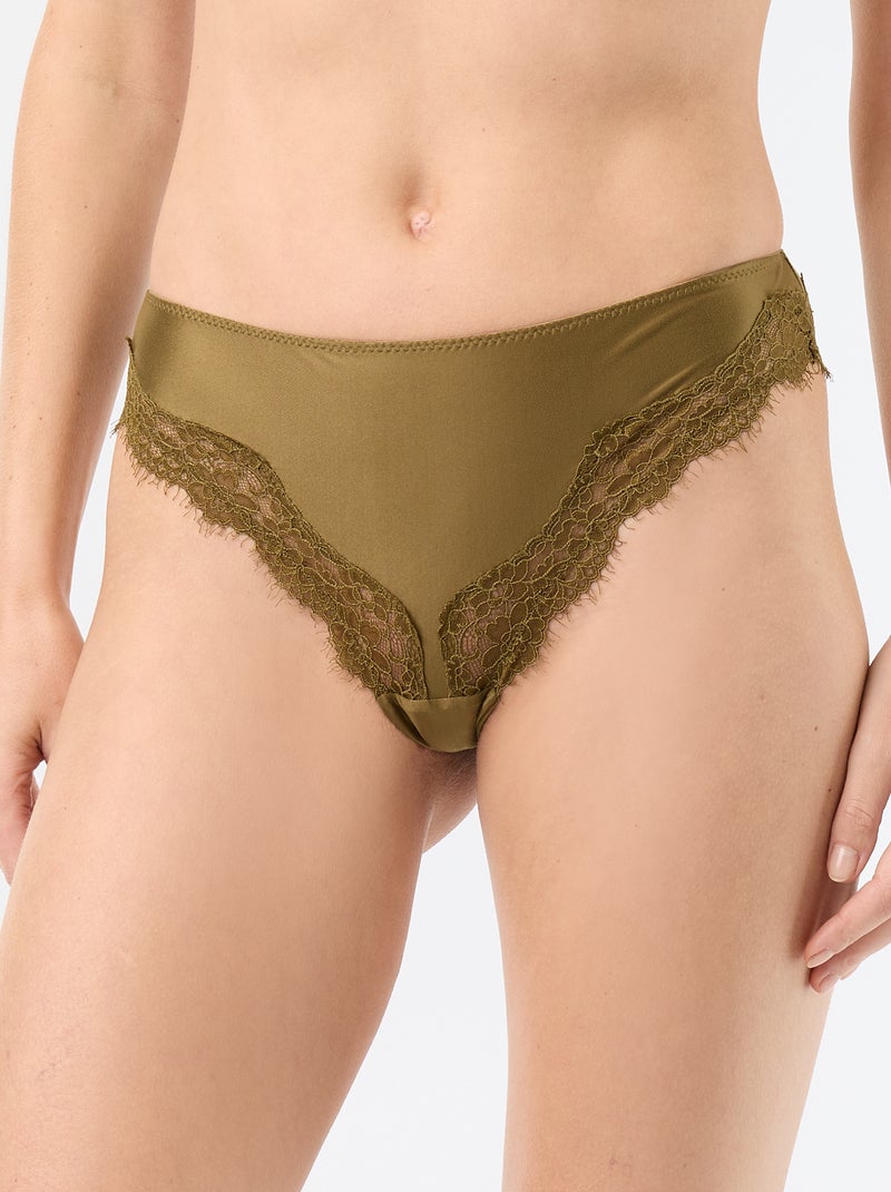 Tanga in microfibra satinata e pizzo Verde - Kiabi