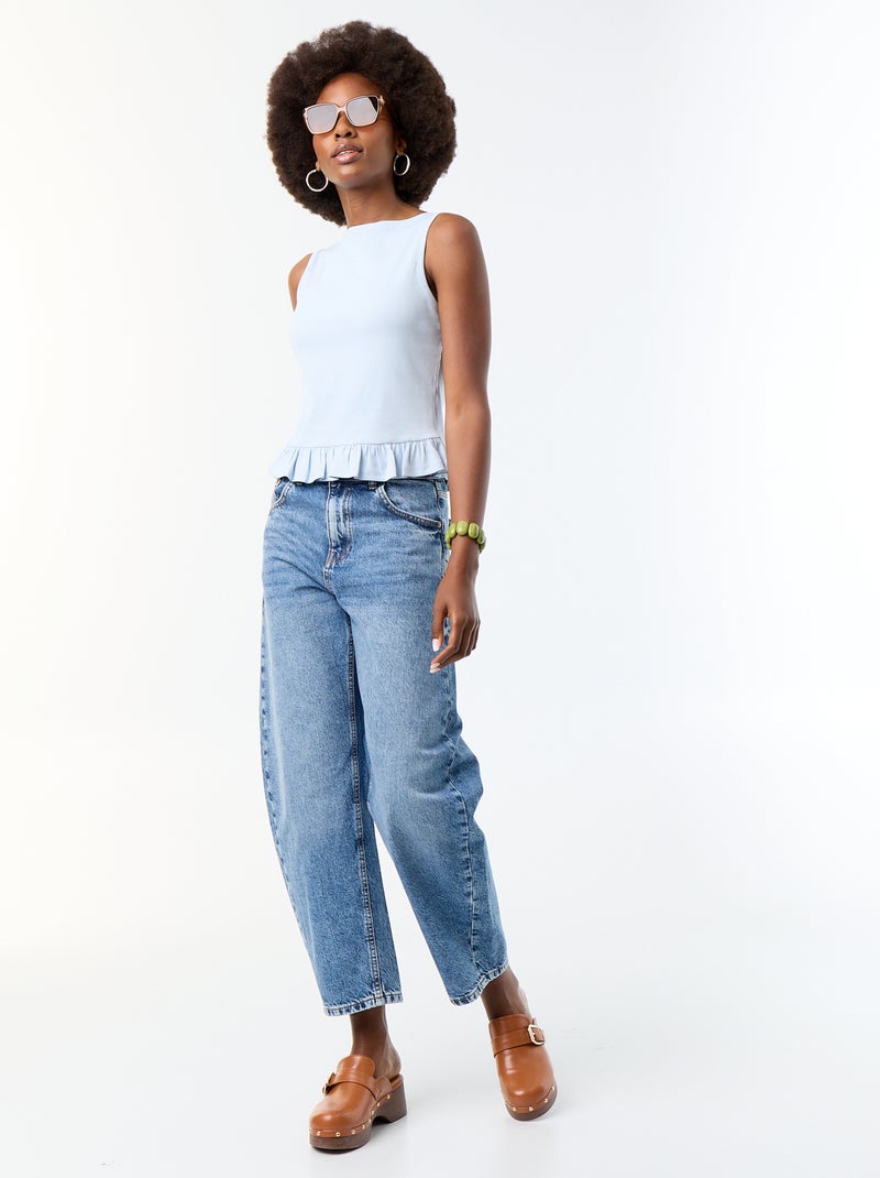 Tank Top with Boat Neck and Ruffled Hem Blue - Kiabi