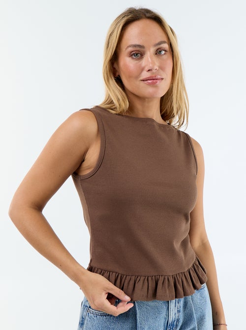 Tank Top with Boat Neck and Ruffled Hem - Kiabi