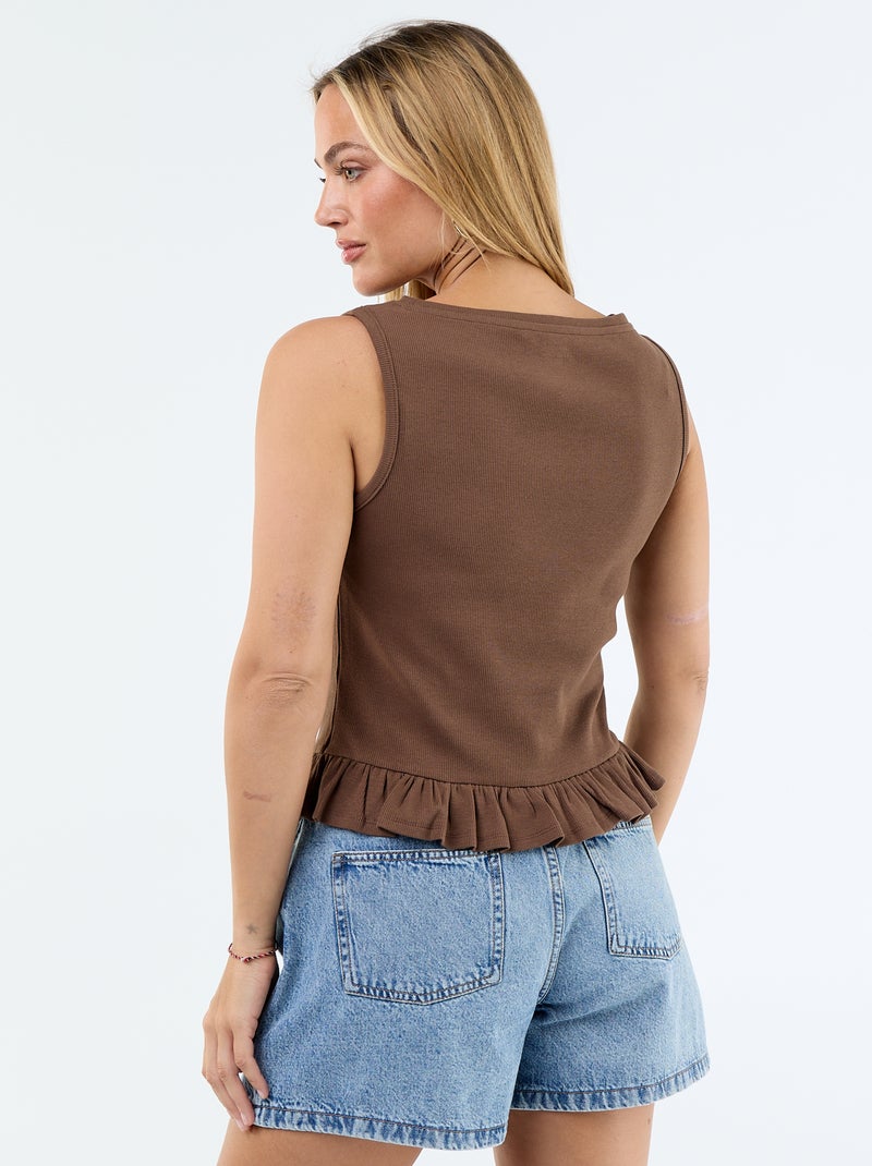 Tank Top with Boat Neck and Ruffled Hem Brown - Kiabi