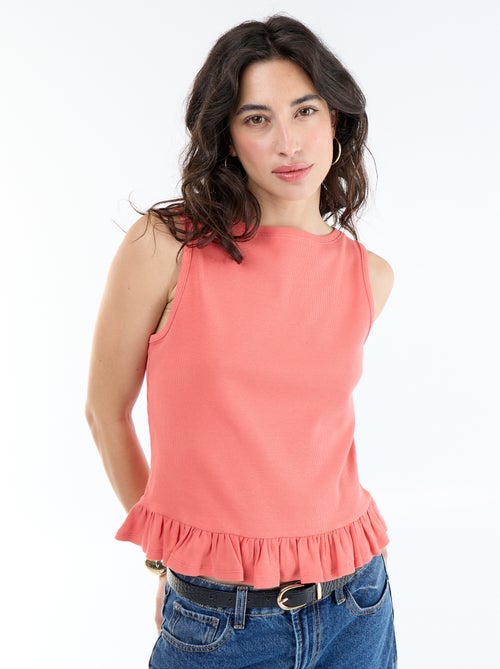 Tank Top with Boat Neck and Ruffled Hem - Kiabi