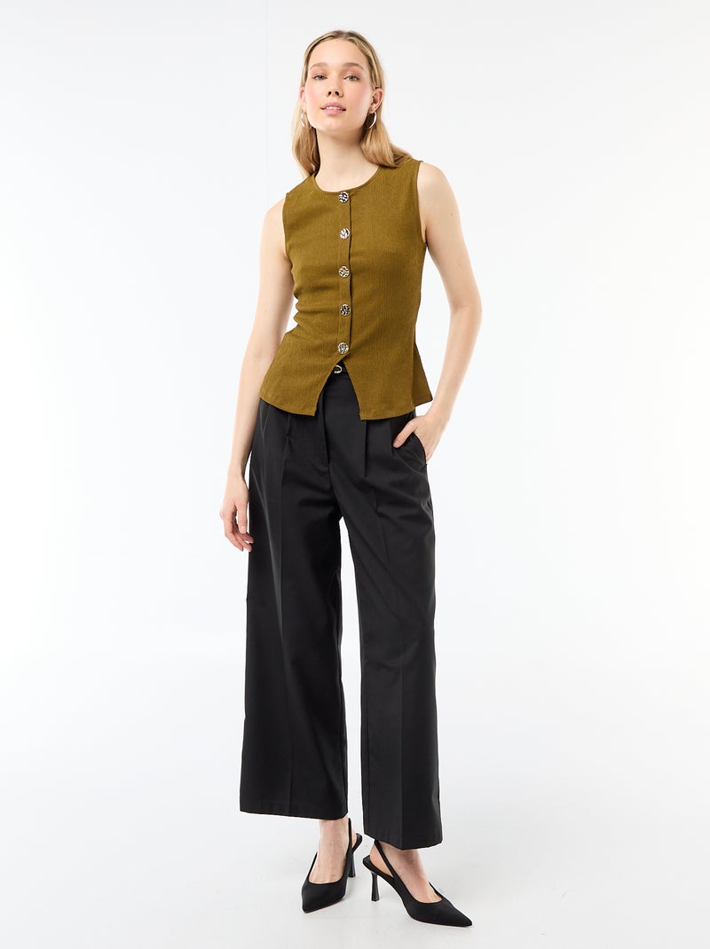 Tank top with hammered gold button opening Green - Kiabi