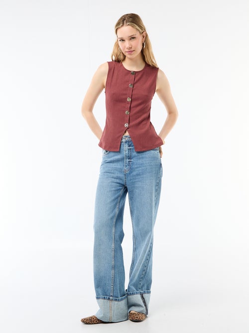 Tank top with hammered gold button opening - Kiabi