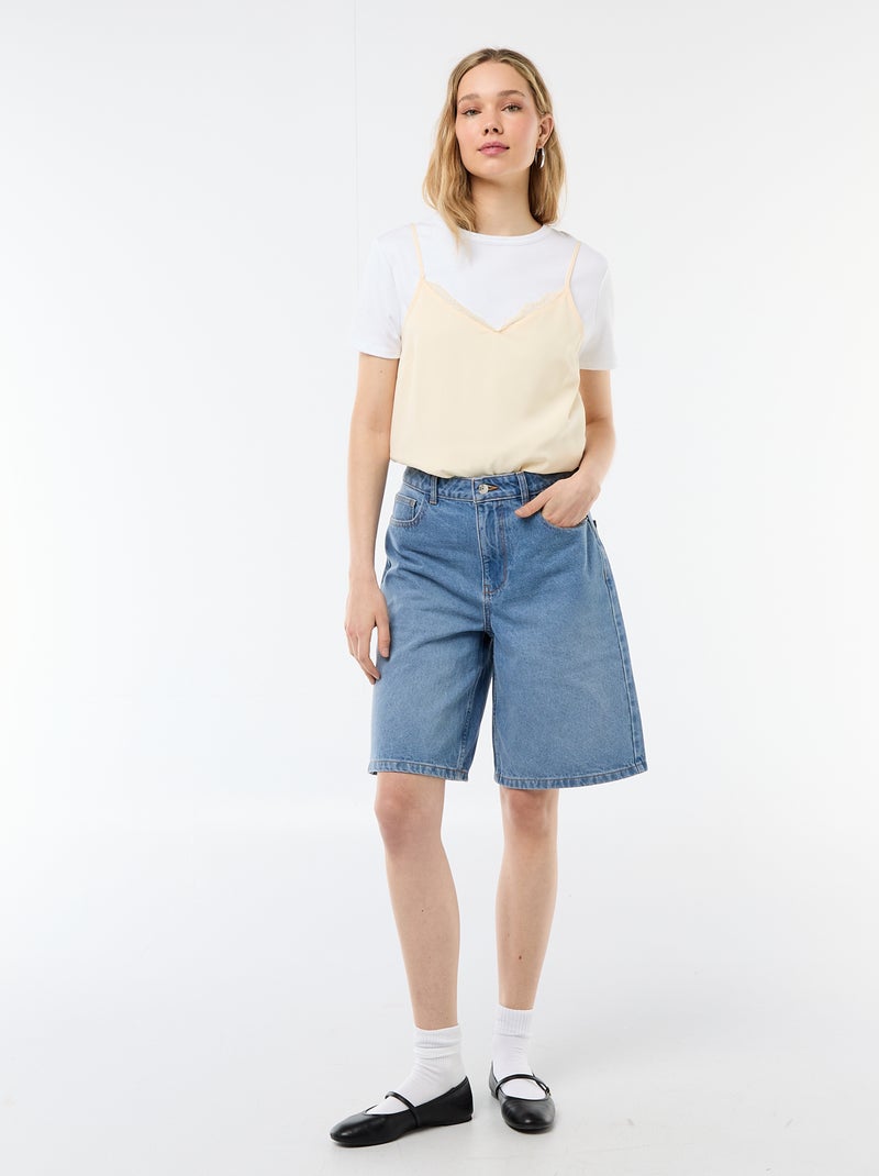 Tank top with thin adjustable straps and lace collar Beige - Kiabi