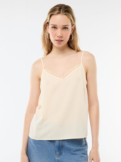Tank top with thin adjustable straps and lace collar - Kiabi
