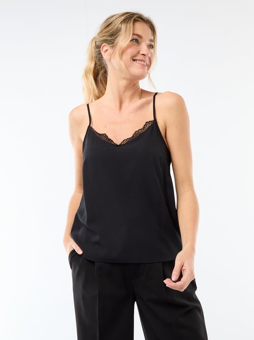 Tank top with thin adjustable straps and lace collar - Kiabi