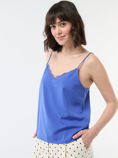 Tank top with thin adjustable straps and lace collar - Kiabi