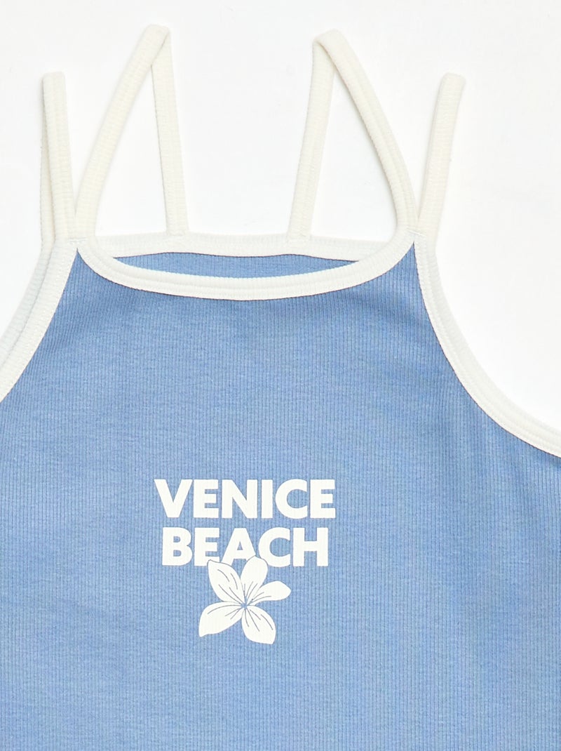 Tank top with thin straps and chest detail Blue - Kiabi