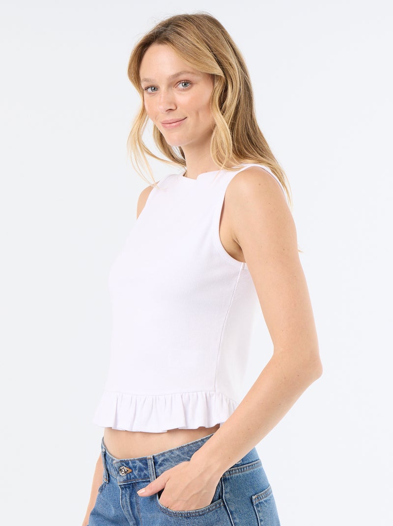 Tanktop mit U-Boot-Ausschnitt und Volant-Saum Weiß - Kiabi
